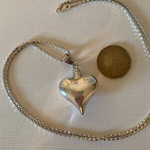 Large Puff Heart on 30" Silver Chain